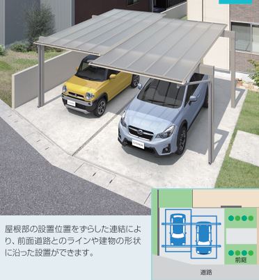 三協アルミ,カーポート,スカイリード,敷地対応力,屋根間口連結,段違い